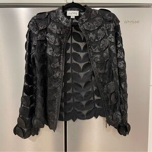 Joseph Ribkoff Black Leaf Pattern Jacket faux leather size Small